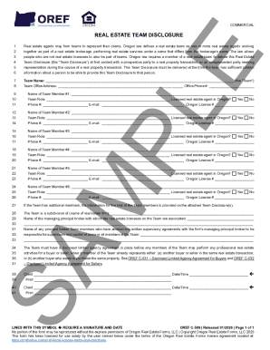 Oregon Real Estate Team Disclosure Form