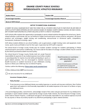 Orange County Public Schools Interscholastic Athletics Insurance Form