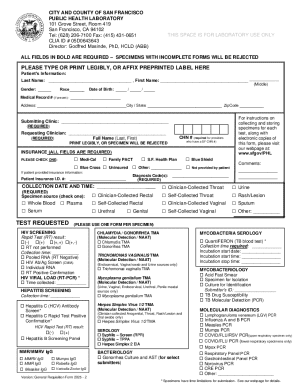 San Francisco Public Health Lab Requisition Form
