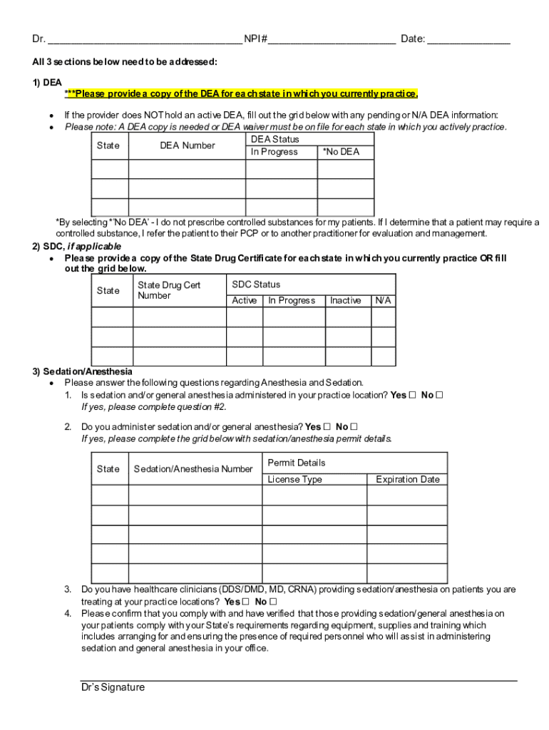 DEA and Sedation Certification Form - Blank Fillable Template | Fill ...