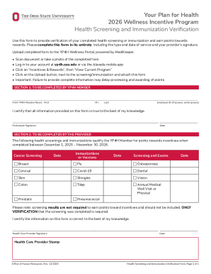 Your Plan for Health Wellness Incentive Program Form