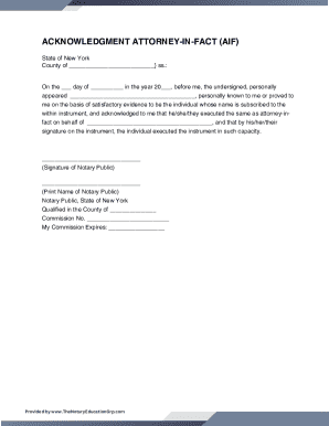 Acknowledgment Attorney-In-Fact Form