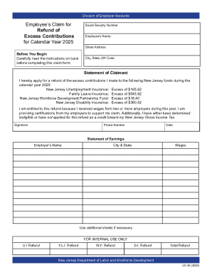 New Jersey UC-9A Refund Claim Form