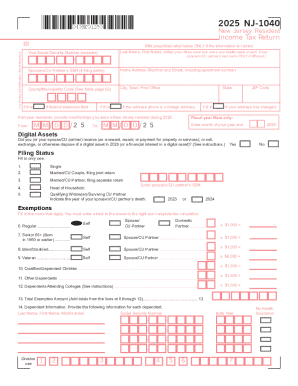 New Jersey Resident Income Tax Return Form NJ-1040