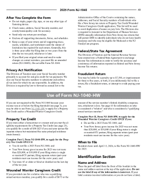 2025 New Jersey Property Tax Credit Form NJ-1040-HW