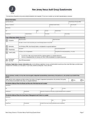 New Jersey Nexus Audit Group Questionnaire