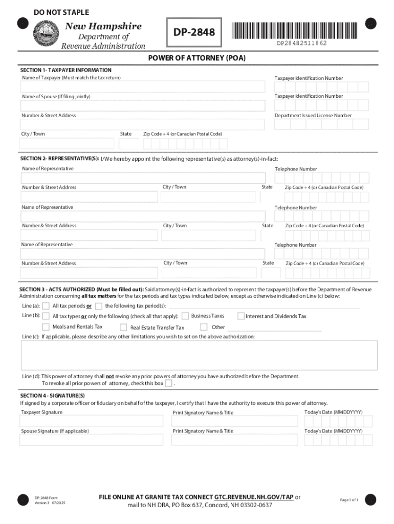 New Hampshire Power of Attorney Form DP-2848 Preview on Page 1