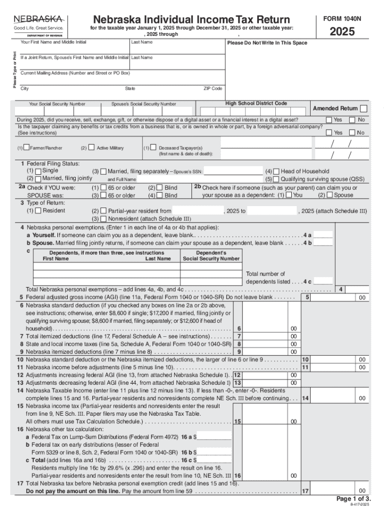 Nebraska Individual Income Tax and Amended Return Booklet Preview on Page 1