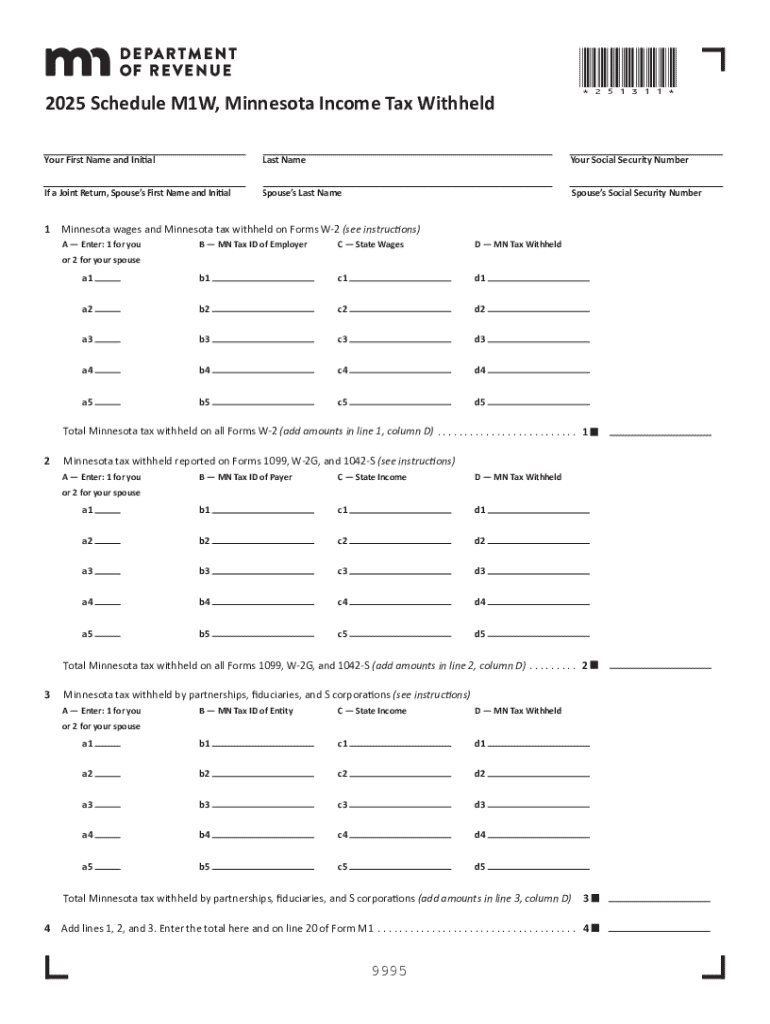 2025 Schedule M1W, Minnesota Income Tax Withheld Preview on Page 1