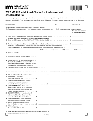 Minnesota M15NP Additional Charge for Underpayment of Estimated Tax