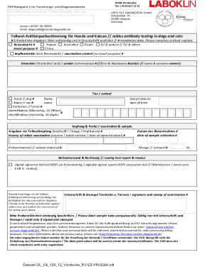 Rabies Antibody Testing Form for Dogs and Cats
