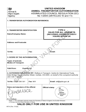 UK Animal Transporter Authorisation