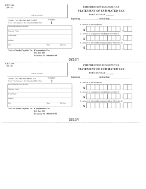 New Jersey Corporation Business Tax Statement of Estimated Tax