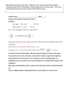 Energy Unit Alternate Assessment Form