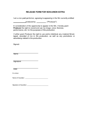 Release Form for Non-Union Extra