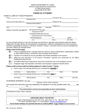Maine Power of Attorney for Unemployment Compensation