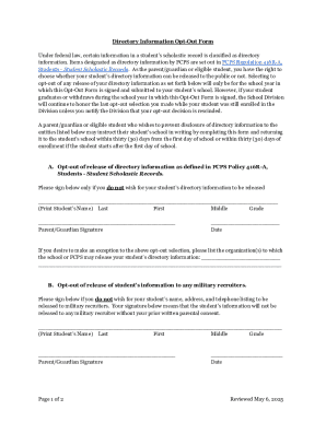 Directory Information Opt-Out Form