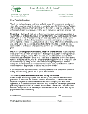 California Well Visit Billing Acknowledgment Form