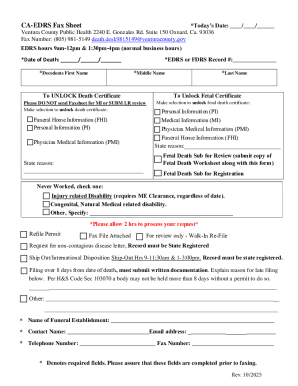 California Death Certificate Fax Sheet