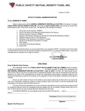 Proxy Form for PSMBFI General Membership Meeting