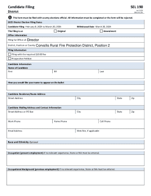 Oregon Candidate Filing Form SEL 190