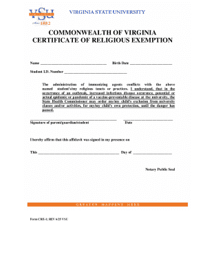 Virginia Certificate of Religious Exemption