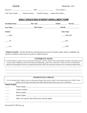 Adult Education Student Enrollment Form