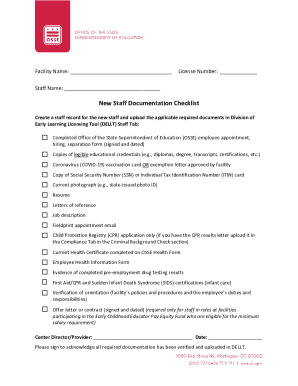 New Staff Documentation Checklist