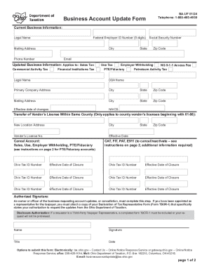 Ohio Business Account Update Form