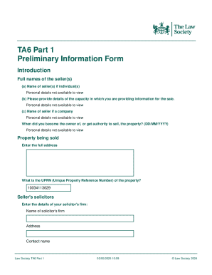 Law Society TA6 Part 1 Property Information Form