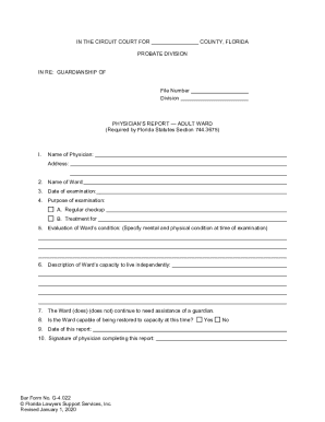 Florida Physician’s Report Adult Ward