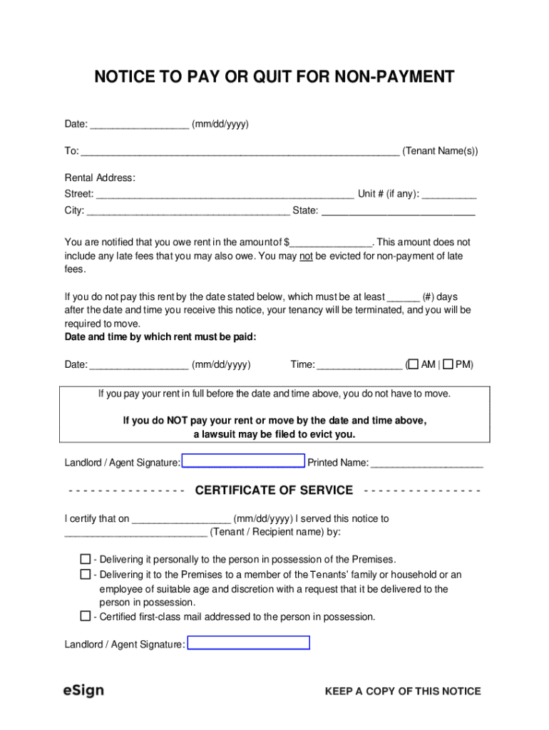 Valid Pay Less Notice Example Notice to Pay or Quit for Non-Payment - Blank Fillable Template | Fill ...