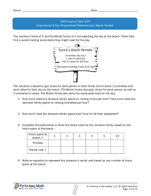 Beach Rentals Proportional Relationships Worksheet
