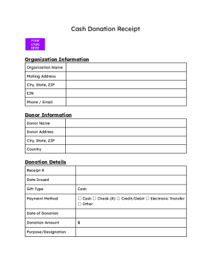 Cash Donation Receipt