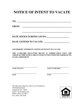 Notice of Intent to Vacate