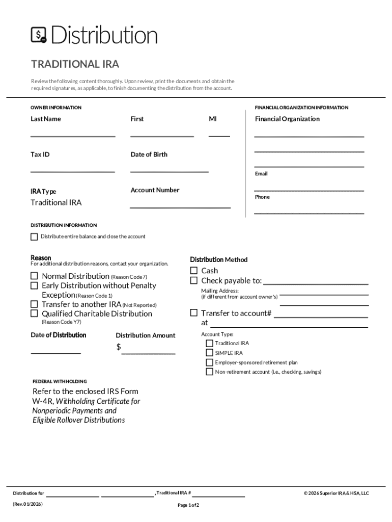 Distribution Paperwork Traditional IRA Distribution Form - Blank Fillable Template | Fill Out ...