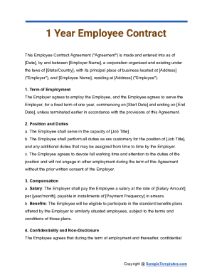 1 Year Employee Contract Agreement