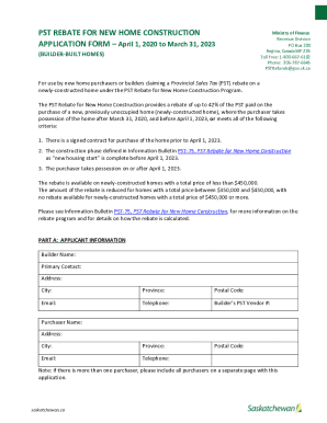 PST Rebate for New Home Construction Application