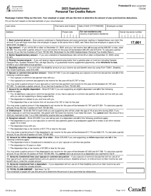 Saskatchewan TD1SK Personal Tax Credits Return