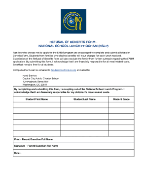Refusal of Benefits Form - National School Lunch Program