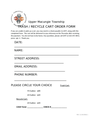 Upper Macungie Township Trash Recycle Cart Order Form