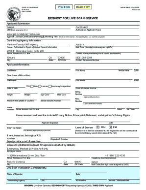 California EMT Live Scan Request Form