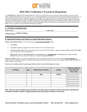 2025-2026 Verification Worksheet (Dependent)