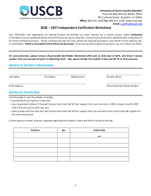 2026-2027 Independent Verification Worksheet