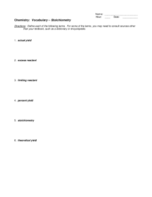 Chemistry Vocabulary Worksheet