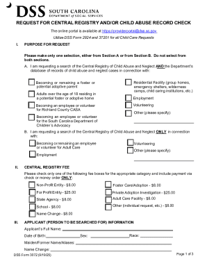 South Carolina Child Abuse Record Check Request