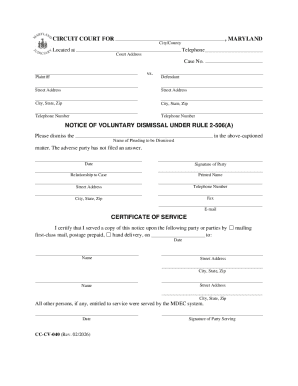 Maryland Notice of Voluntary Dismissal