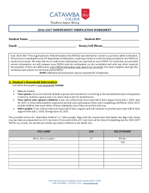 2026-2027 Independent Verification Worksheet