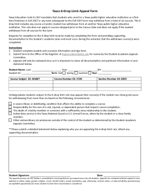 Texas 6-Drop Limit Appeal Form