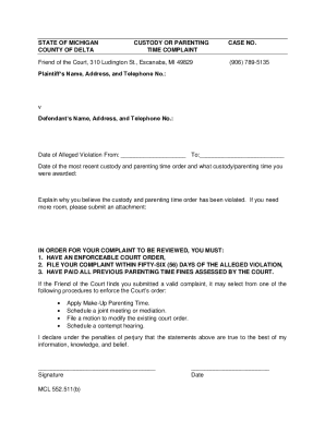 Michigan Custody Violation Complaint